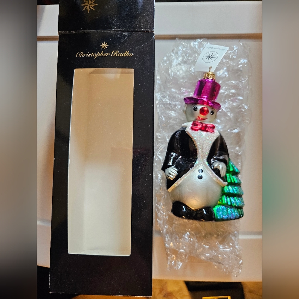 Christopher Radko SNOW GENT Top Hat Tuxedo Snowman Glass Ornament 97-242-0 VGUC